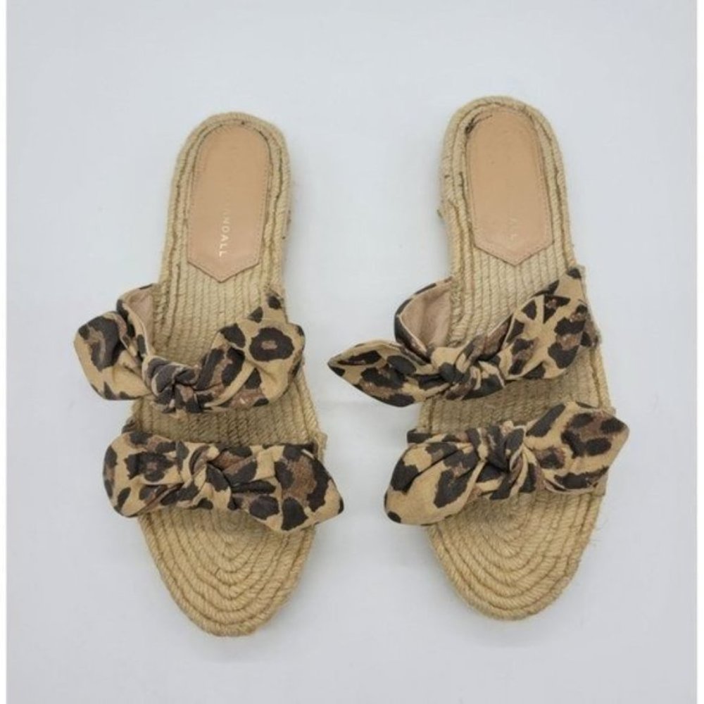 Loeffler Randall Leopard bow tie strappy espadrille sandals Size 10